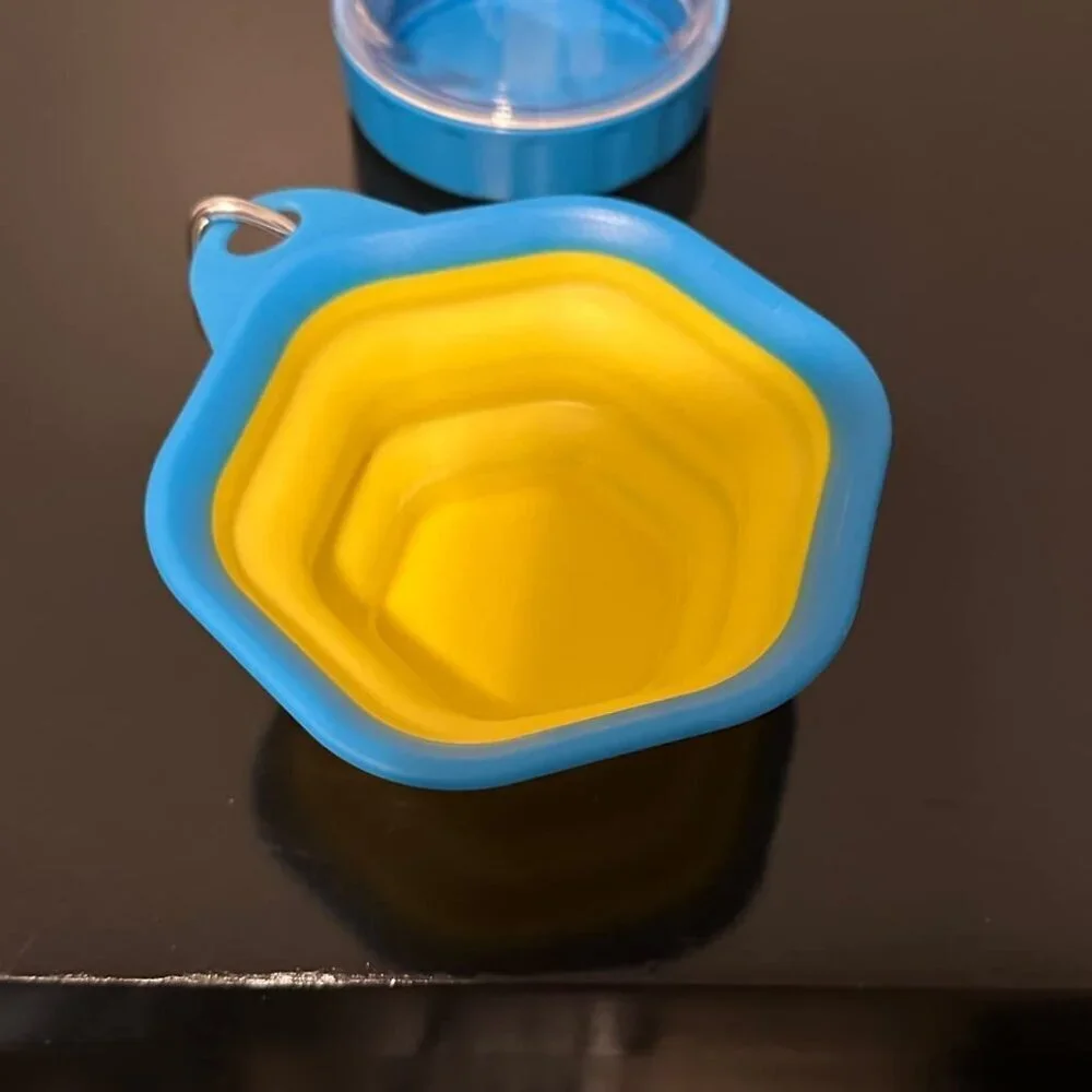 Dog Water Bottle with Food Container • 13.5 oz • Leakproof Travel Dispenser Blue
